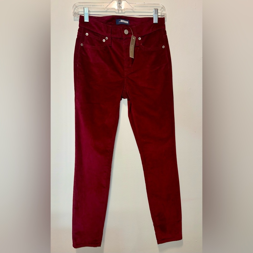 J. Crew Velvet 9" Rise Toothpick Skinny Jeans in Crimson Maple - Size 25 - Picture 2 of 10